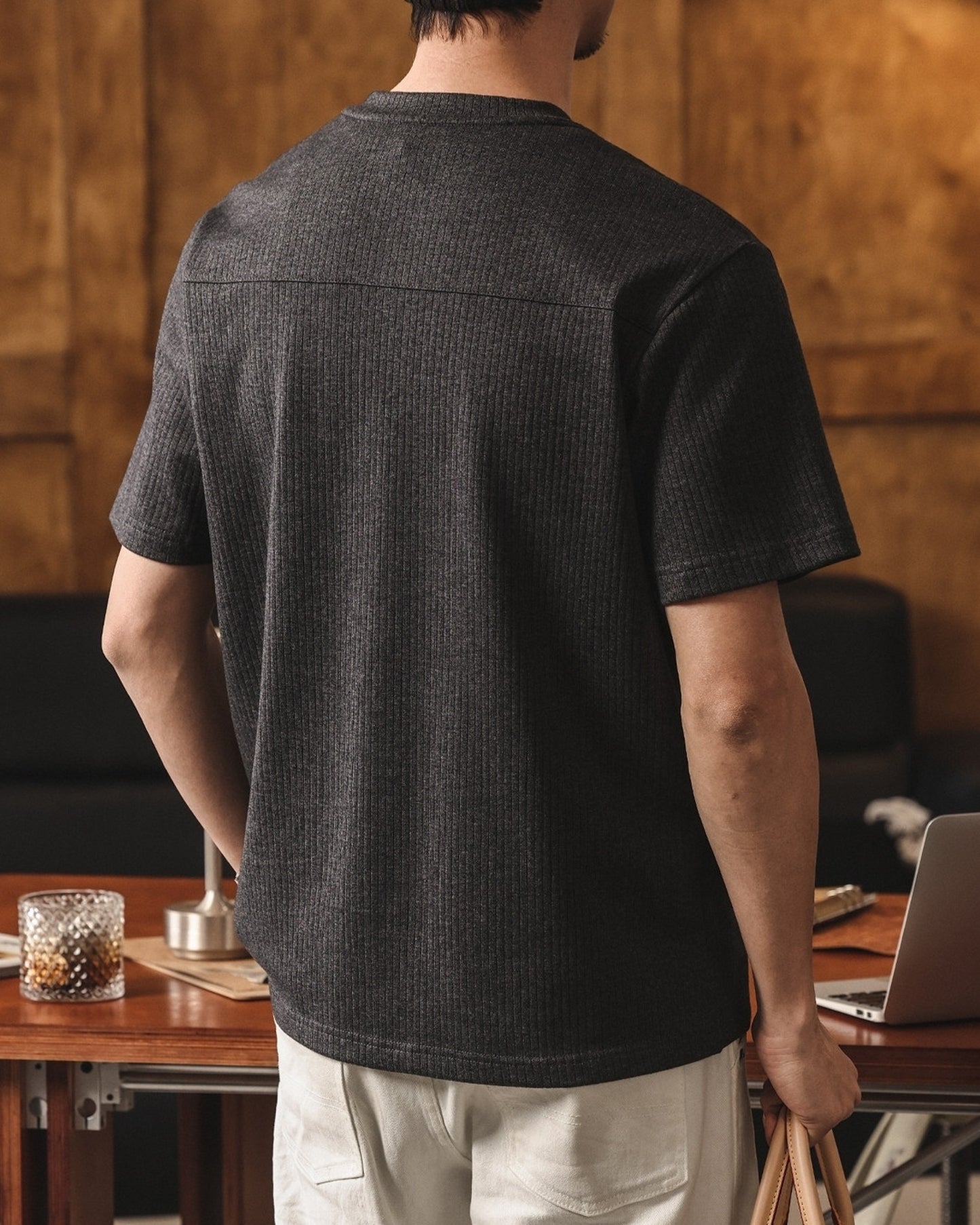 henley neck short sleeve T-shirt 4color 【ACT0235】