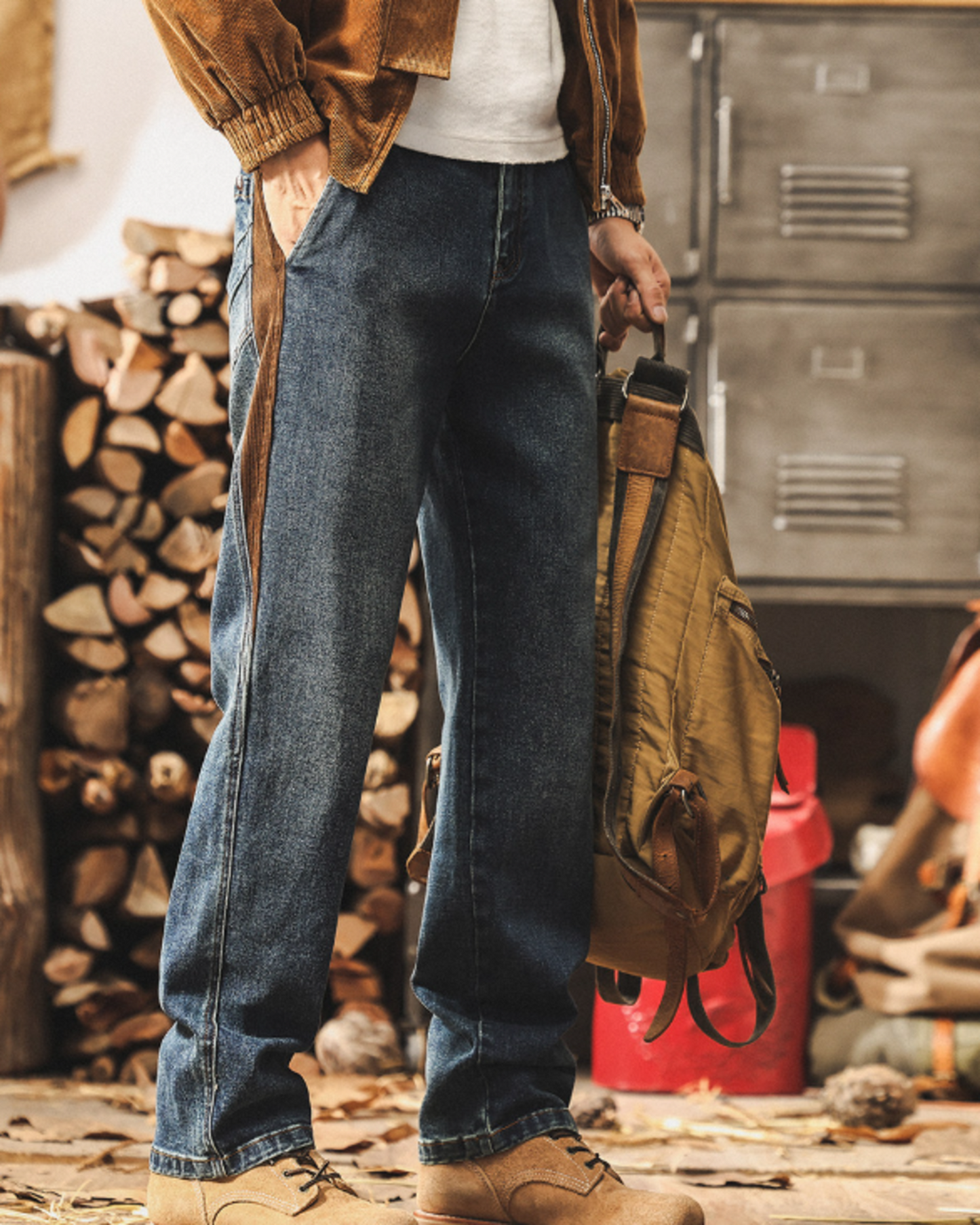 vintage stitched side corduroy straight denim pants 2color 【ACT0209】