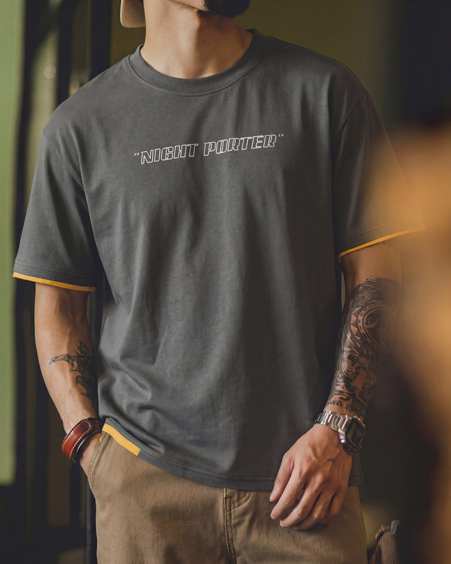Fake-layered lettered print crew-neck t-shirt 3color 【ACT0053】