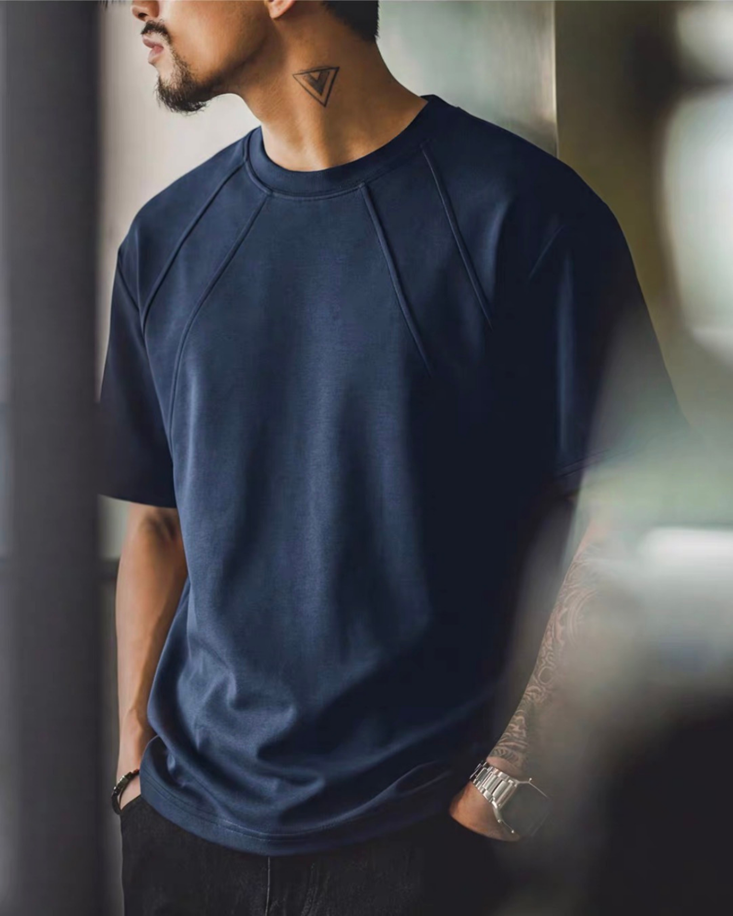 Loose-fit panel stitched t-shirt 2color 【ACT0060】
