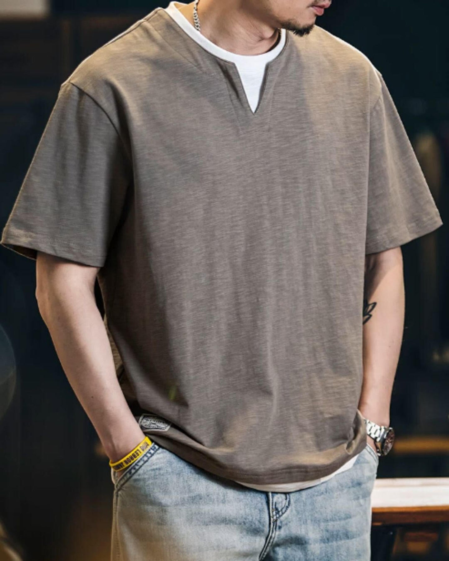 layered style short sleeve t-shirt 2color 【ACT0051】