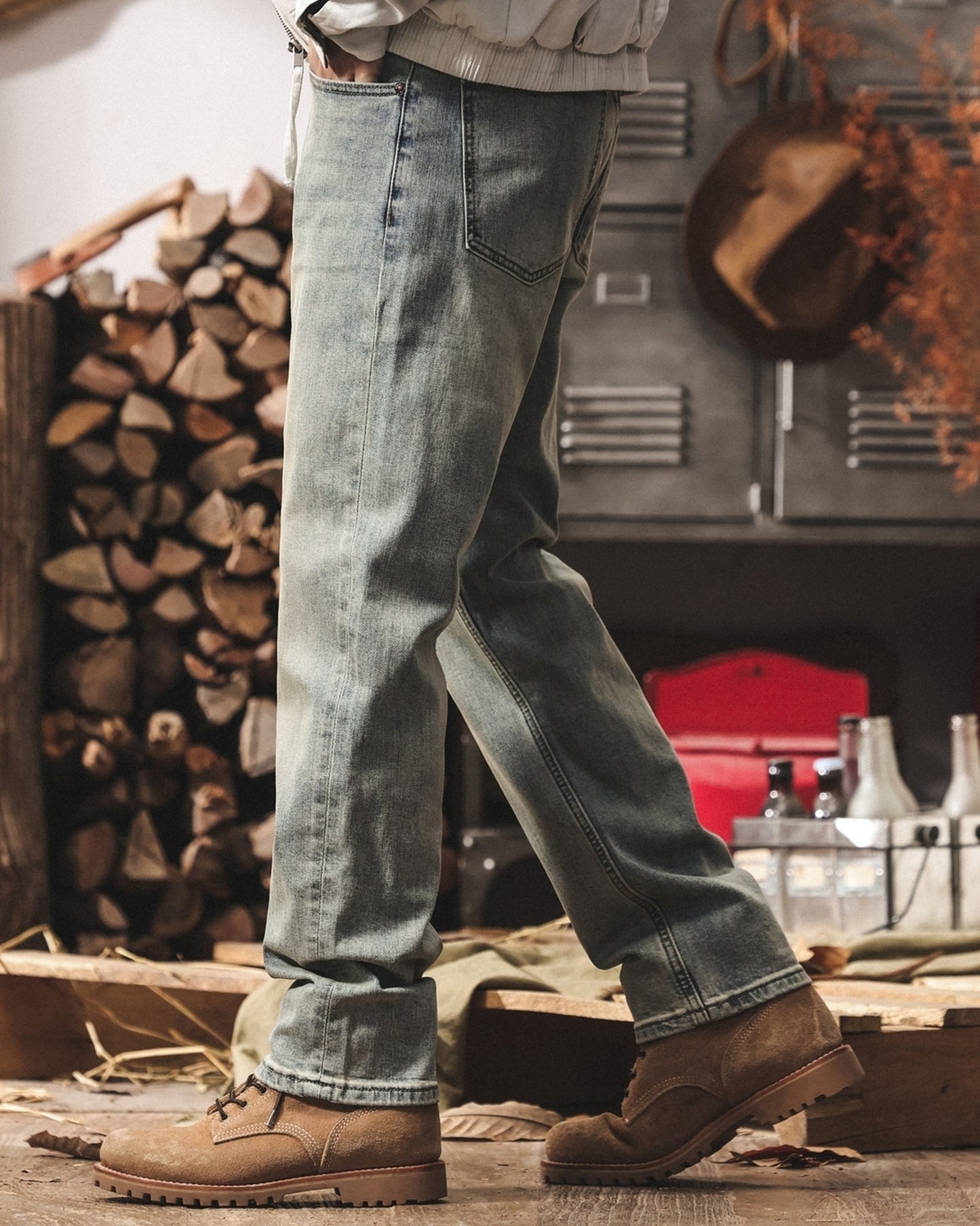 vintage light wash loose straight denim pants 【ACT0222】