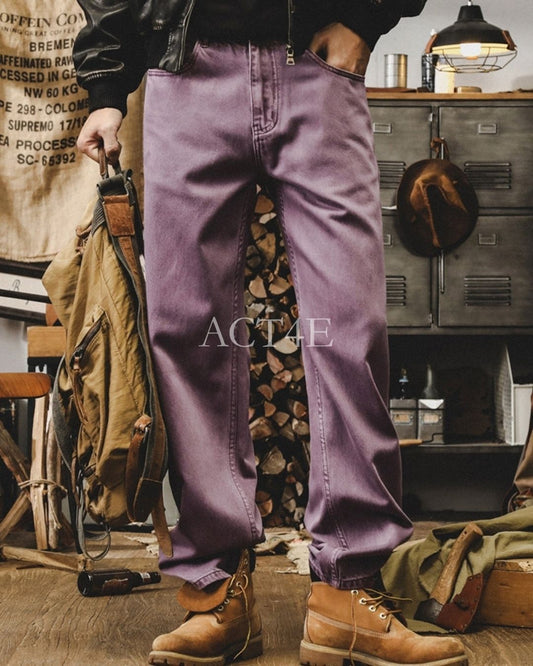 heavy weight loose straight denim pants 10color 【ACT0204】
