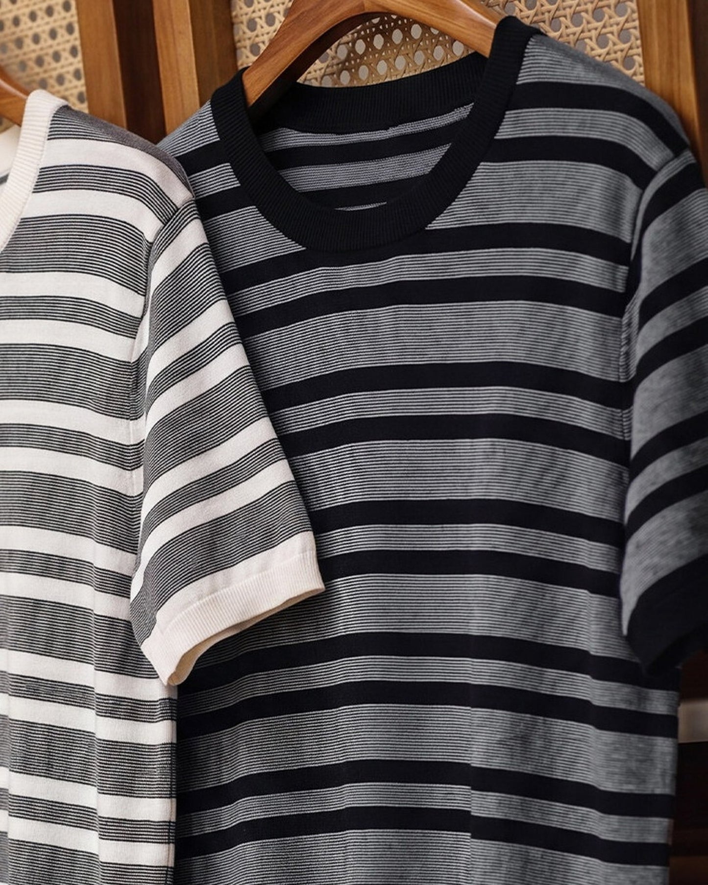 Striped Relaxed Fit Knit Short Sleeve Polo Shirt 2color 【ACT0120】