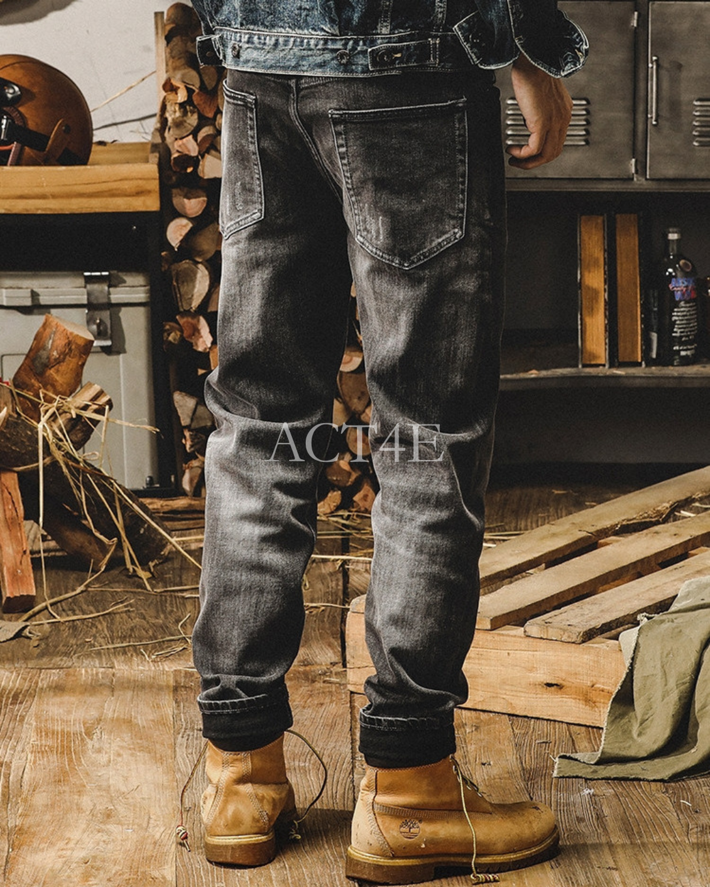 heavy washed straight denim pants 【ACT0179】
