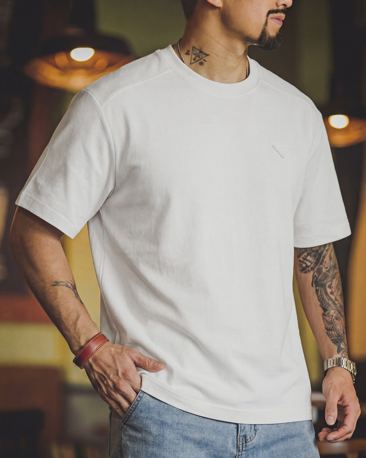 Embossed triangle logo casual t-shirt 2color 【ACT0067】