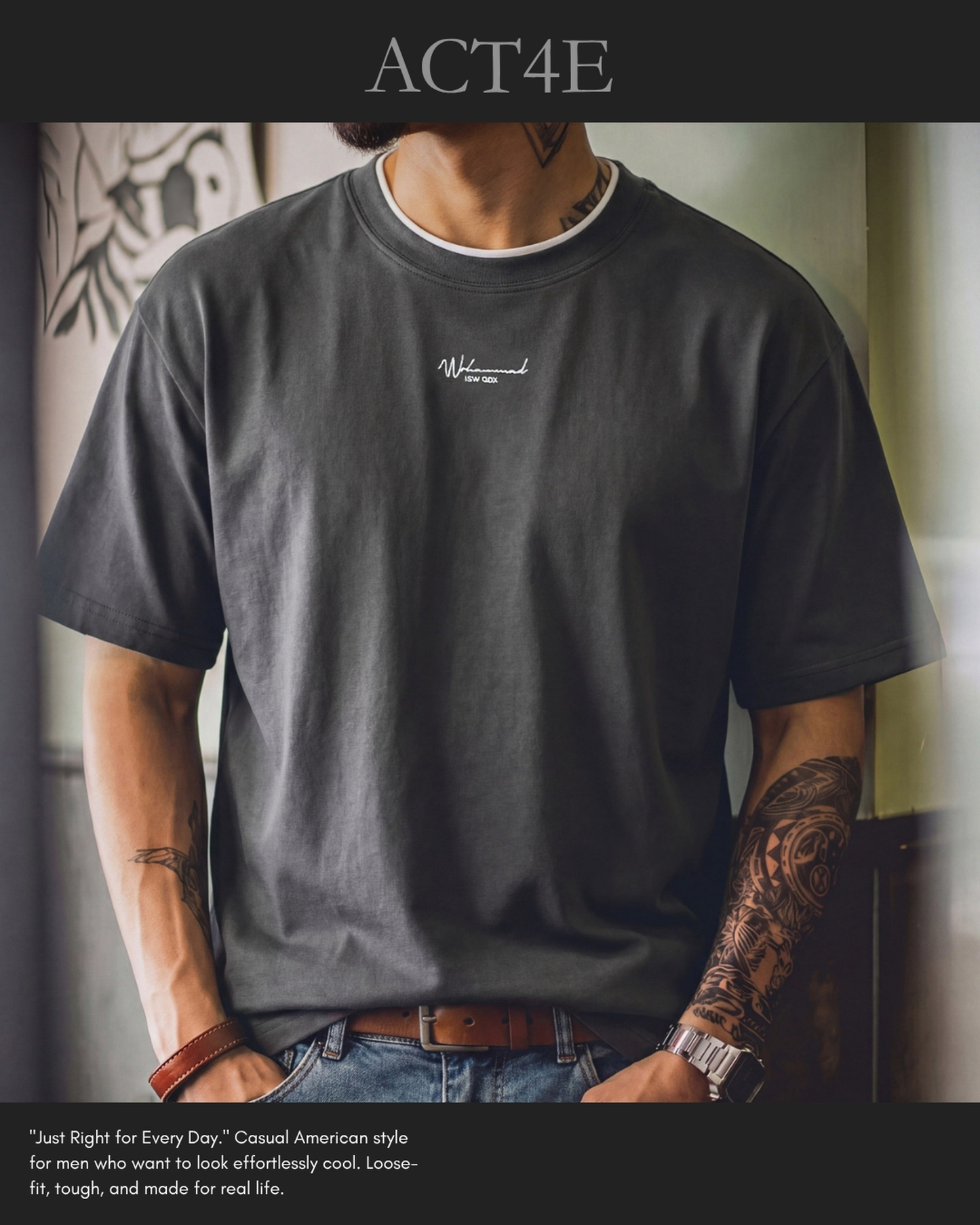 Minimalist Lettering-Embroidered Casual Relaxed T-Shirt 2color 【ACT0104】