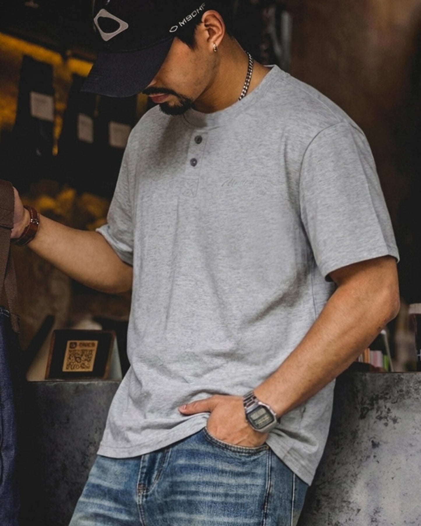 Relaxed Fit Modal Blend Henley Neck T-Shirt 2color 【ACT0115】