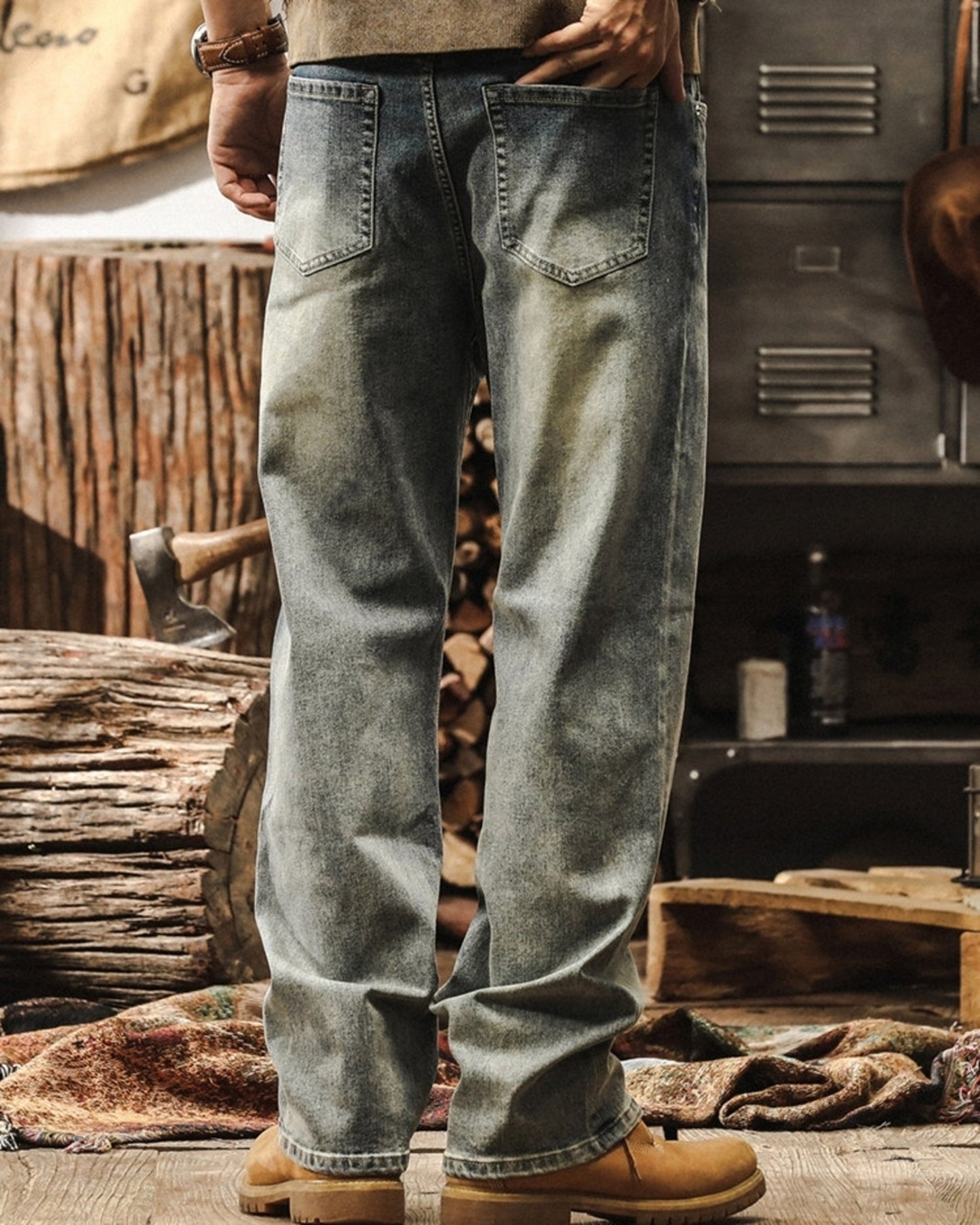 classic damage wash straight denim pants 3colors 【ACT0194】
