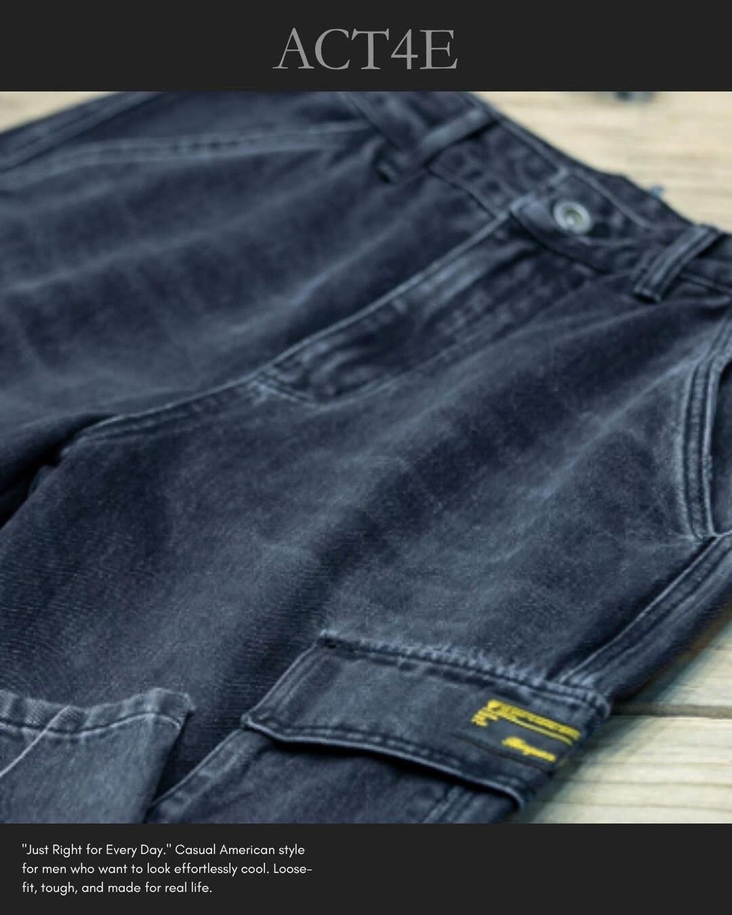 patch pocket wide denim cargo pants 【ACT0006】