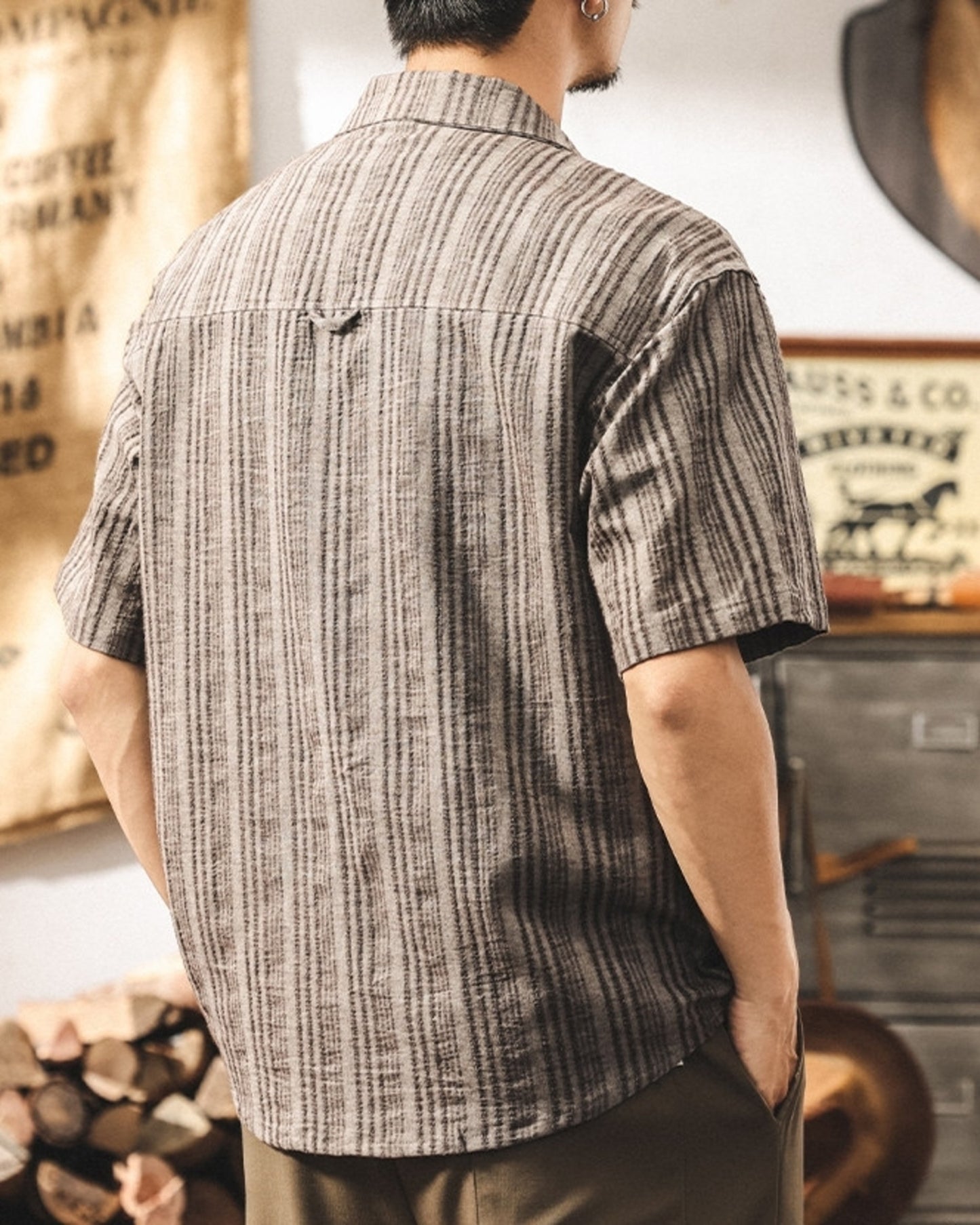 cuban collar linen loose short sleeve shirt 3color 【ACT0231】