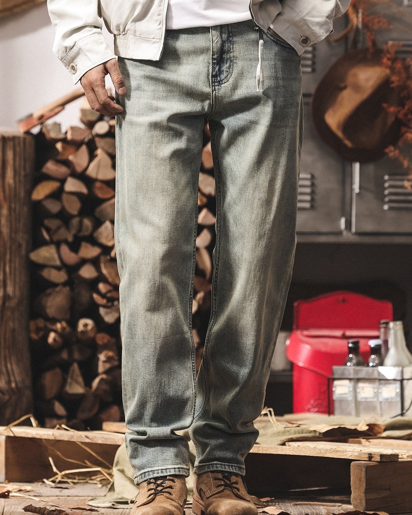 vintage light wash loose straight denim pants 【ACT0222】