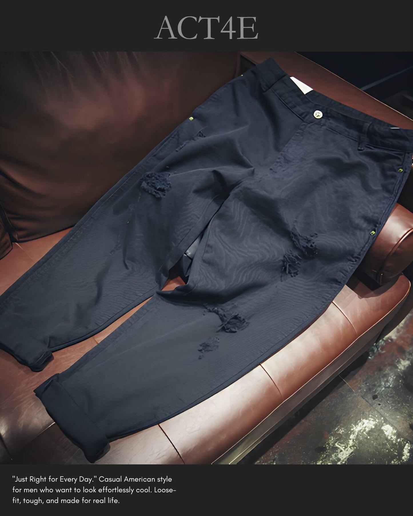 damage processed wide tapered denim pants 【ACT0020】