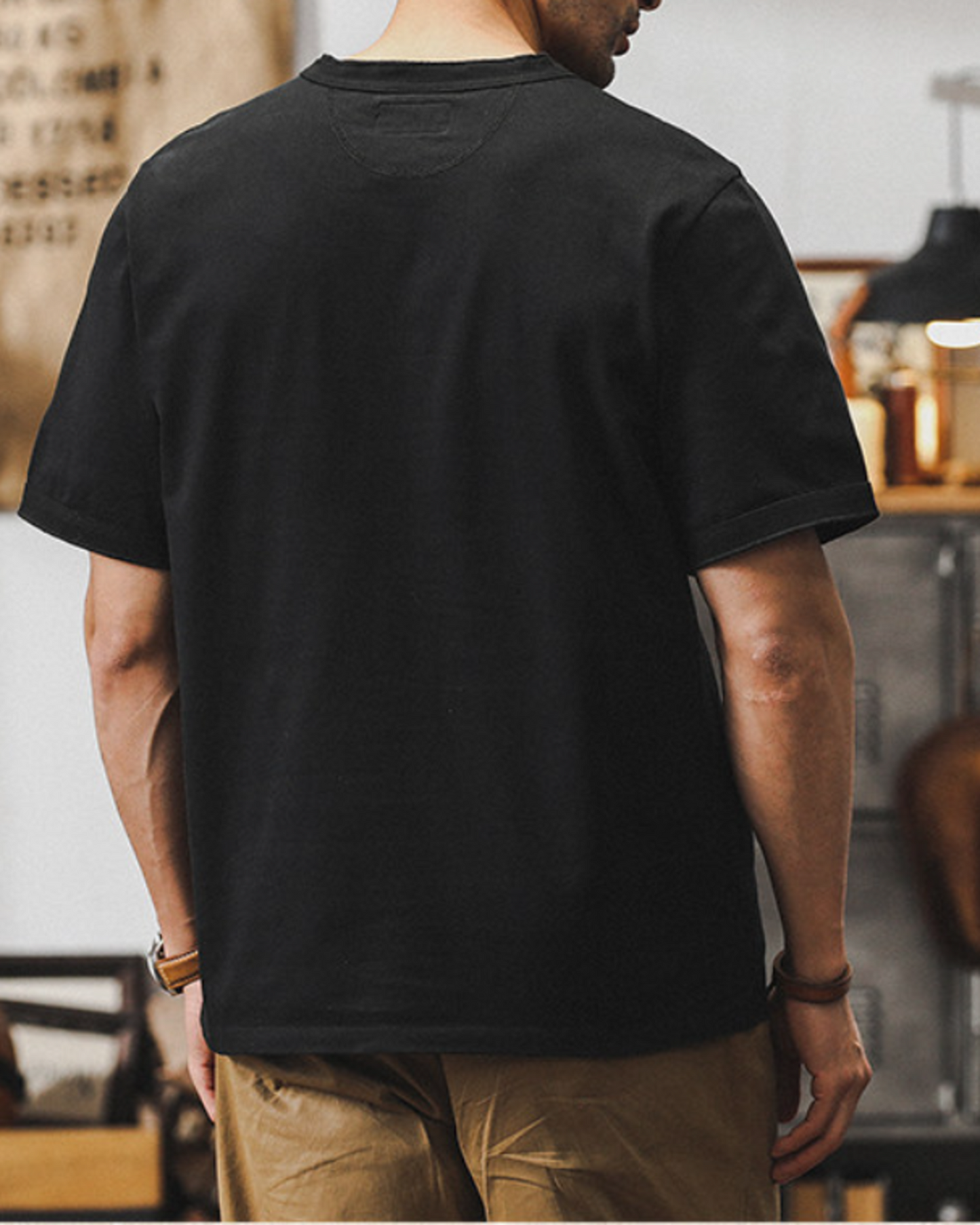 loose cotton henley neck t-shirt 5color 【ACT0164】
