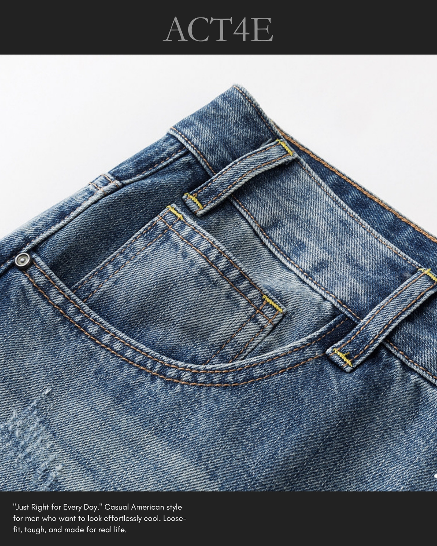 distressed loose straight denim pants 【ACT0177】