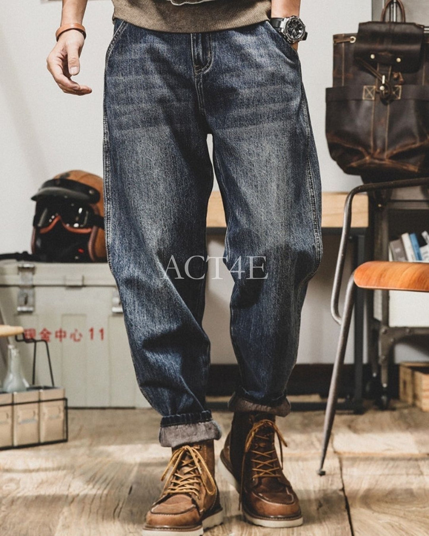 vintage wash loose wide denim pants 2colors 【ACT0219】