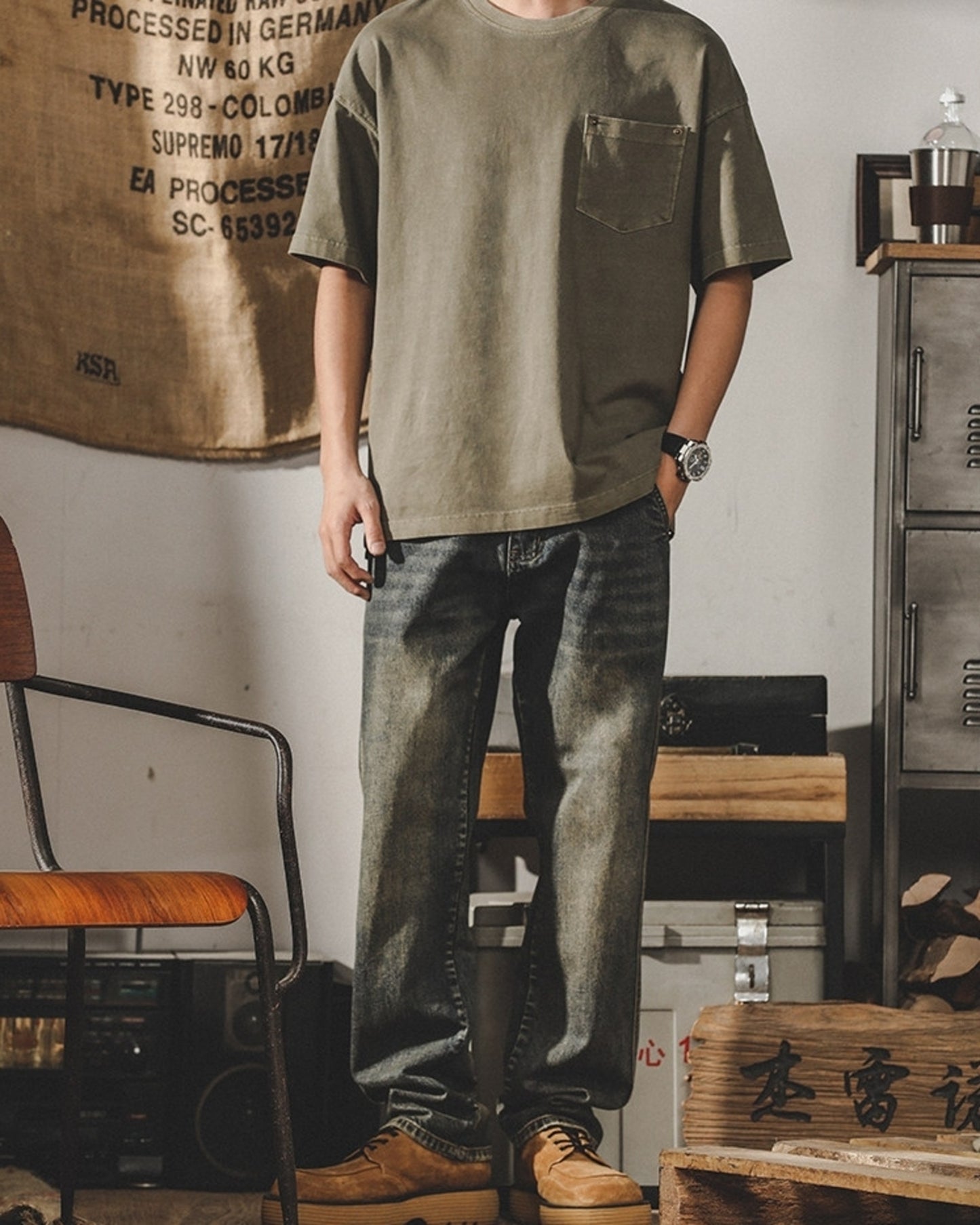 loose straight mud wash denim pants 【ACT0186】
