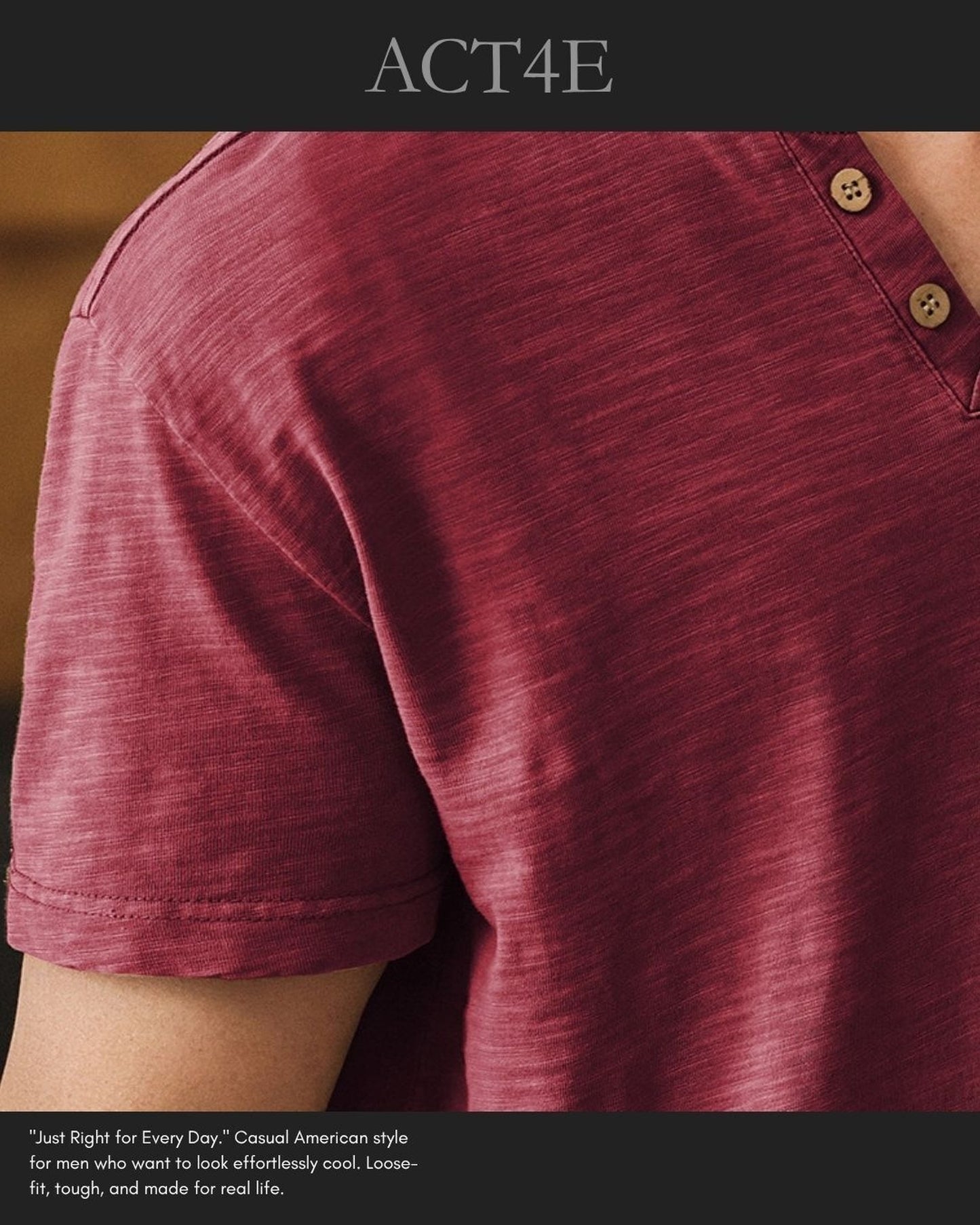 slub cotton henley neck loose short sleeve T-shirt 3color 【ACT0229】