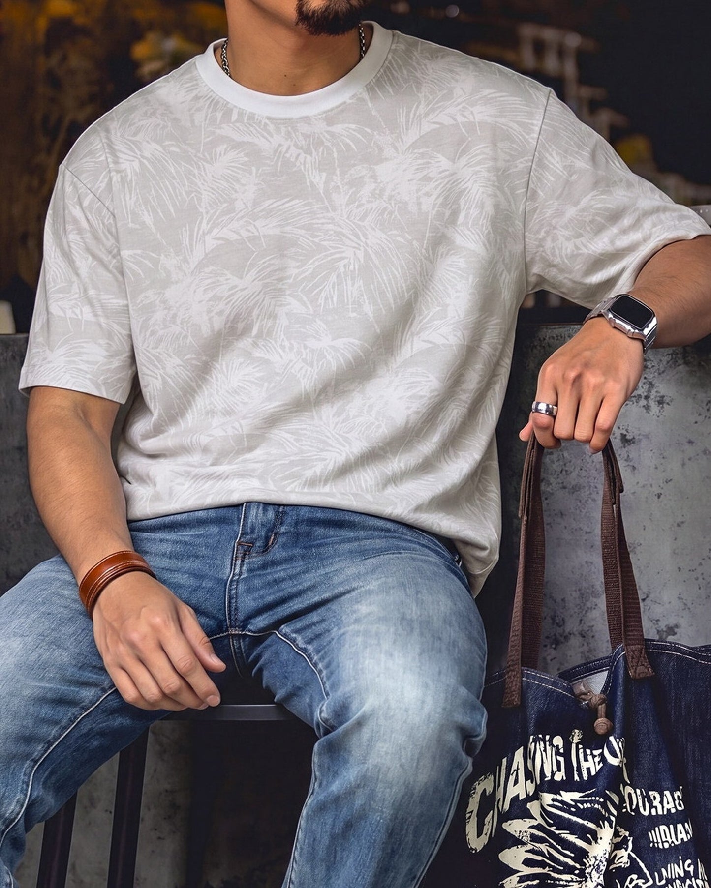 Botanical Relaxed Fit Pattern Casual T-Shirt 2color 【ACT0112】