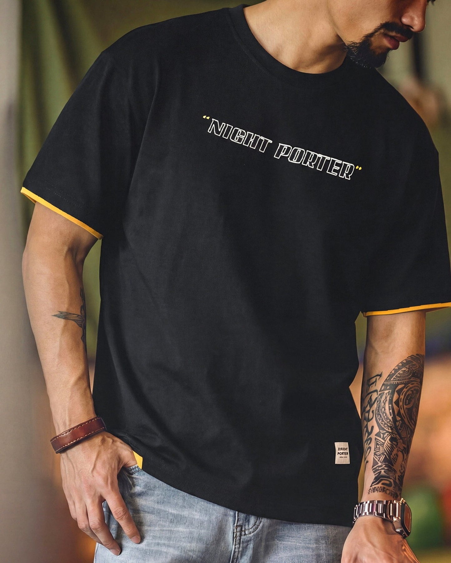 Layered-Style Graphic Relaxed Printed Cotton T-Shirt 3color 【ACT0122】