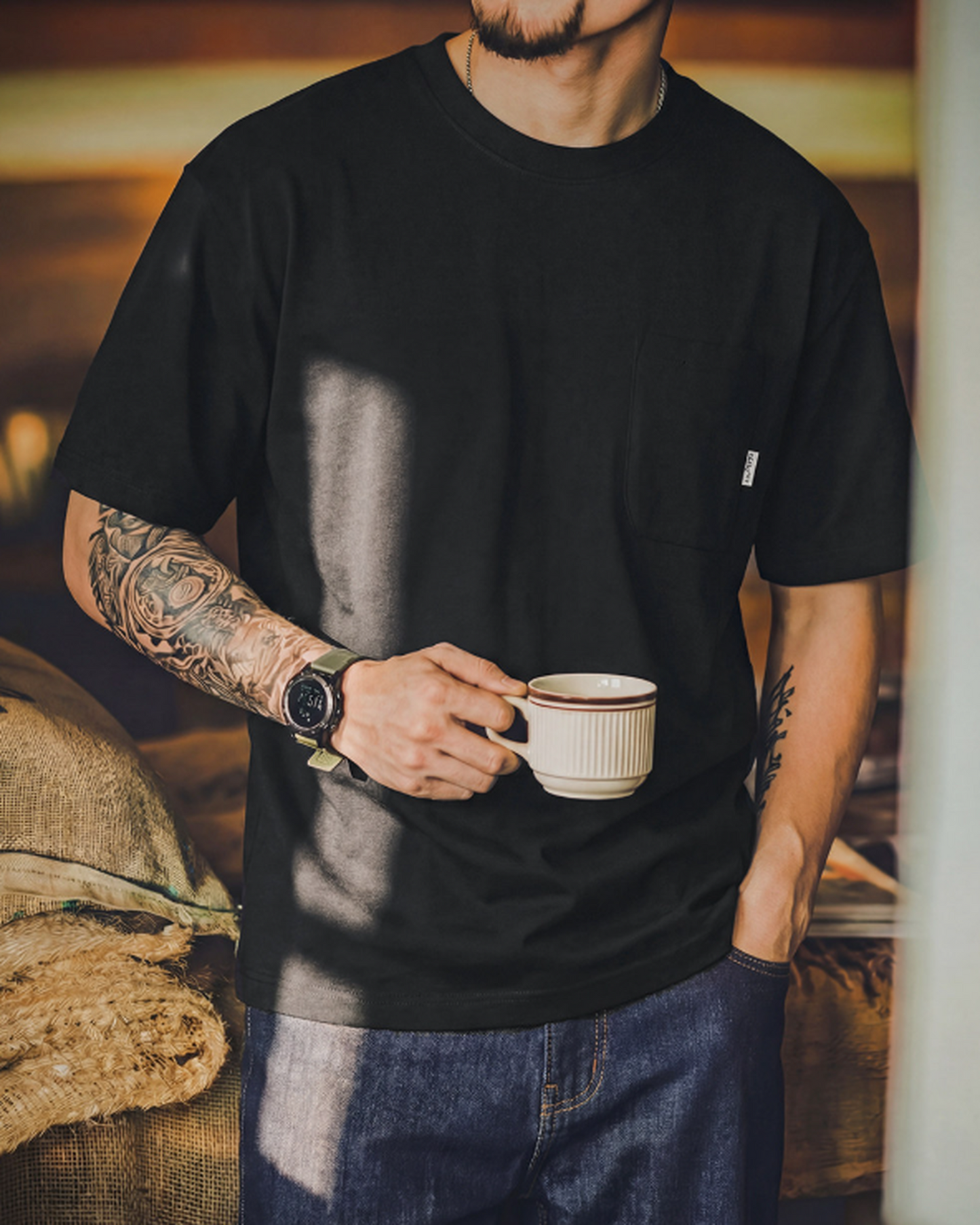 Relaxed Fit Heavyweight Cotton Pocket T-Shirt 2color 【ACT0110】