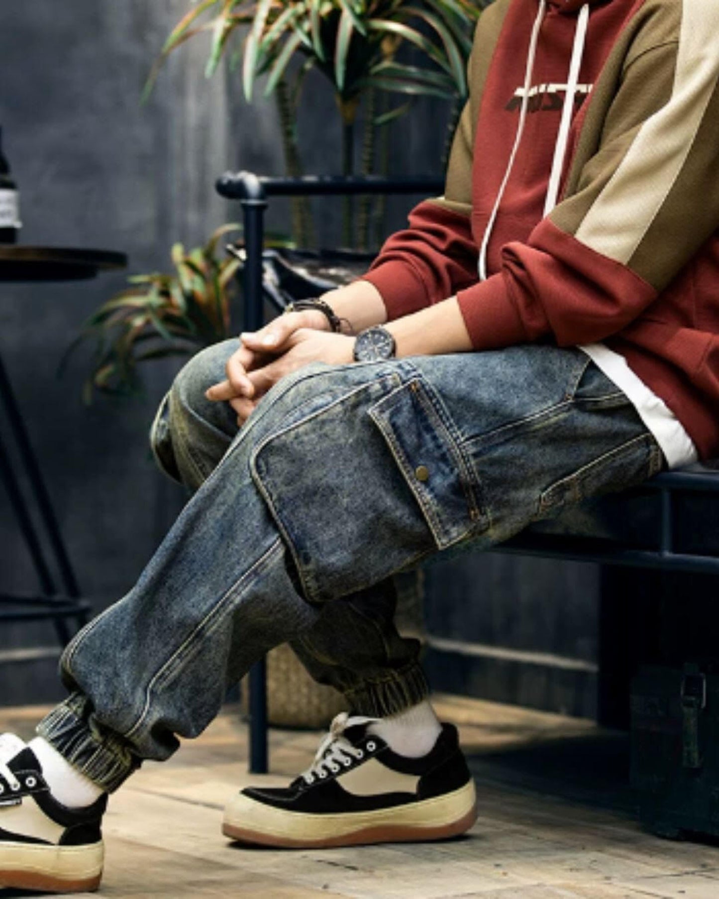 zip pocket cargo denim pants 【ACT0017】