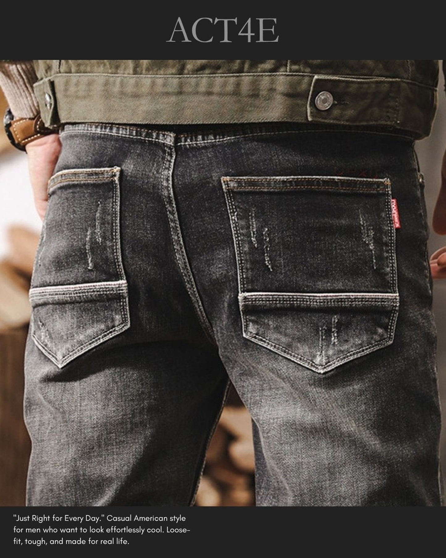 heavy weight classic retro straight denim pants 【ACT0195】
