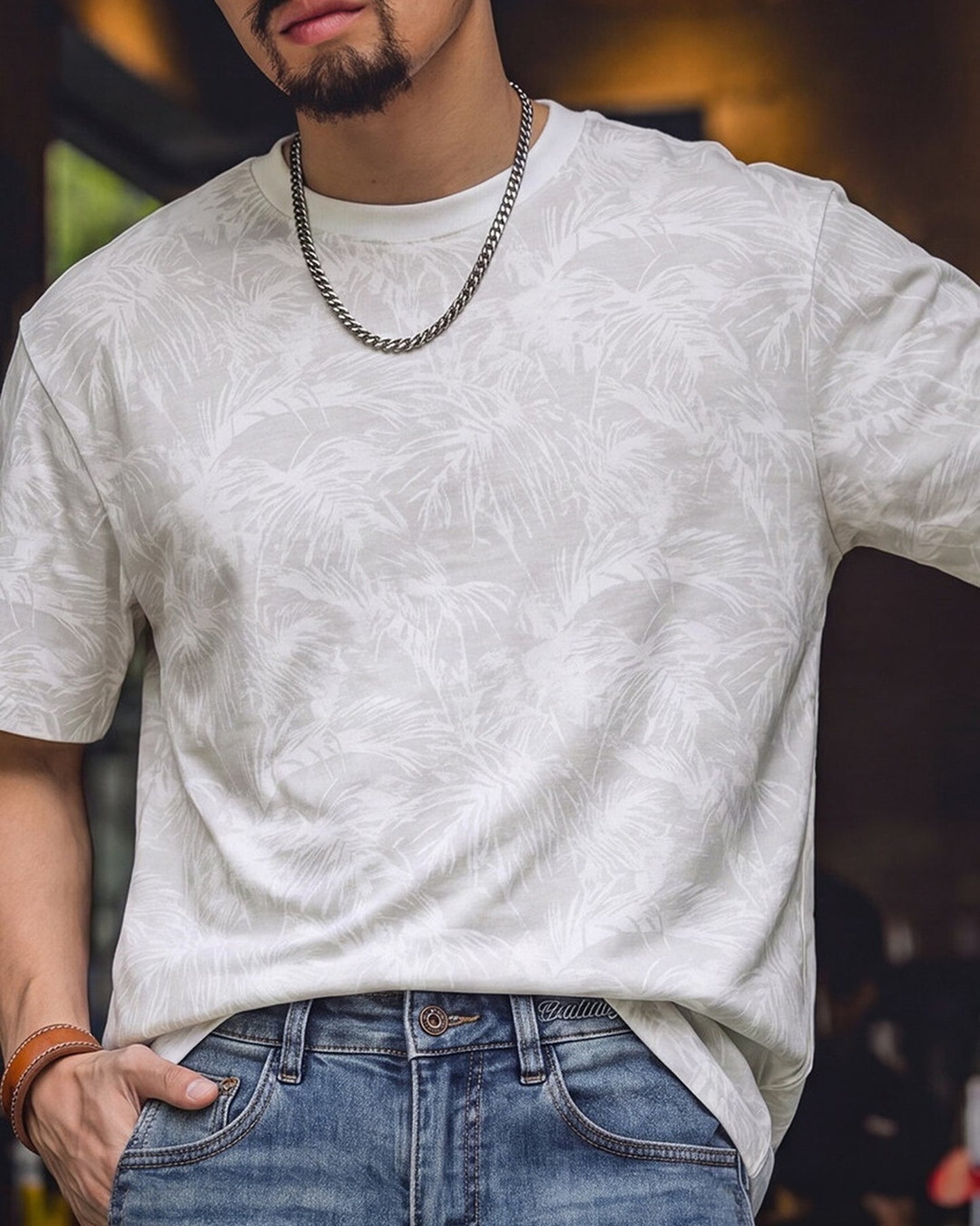 Botanical Relaxed Fit Pattern Casual T-Shirt 2color 【ACT0112】