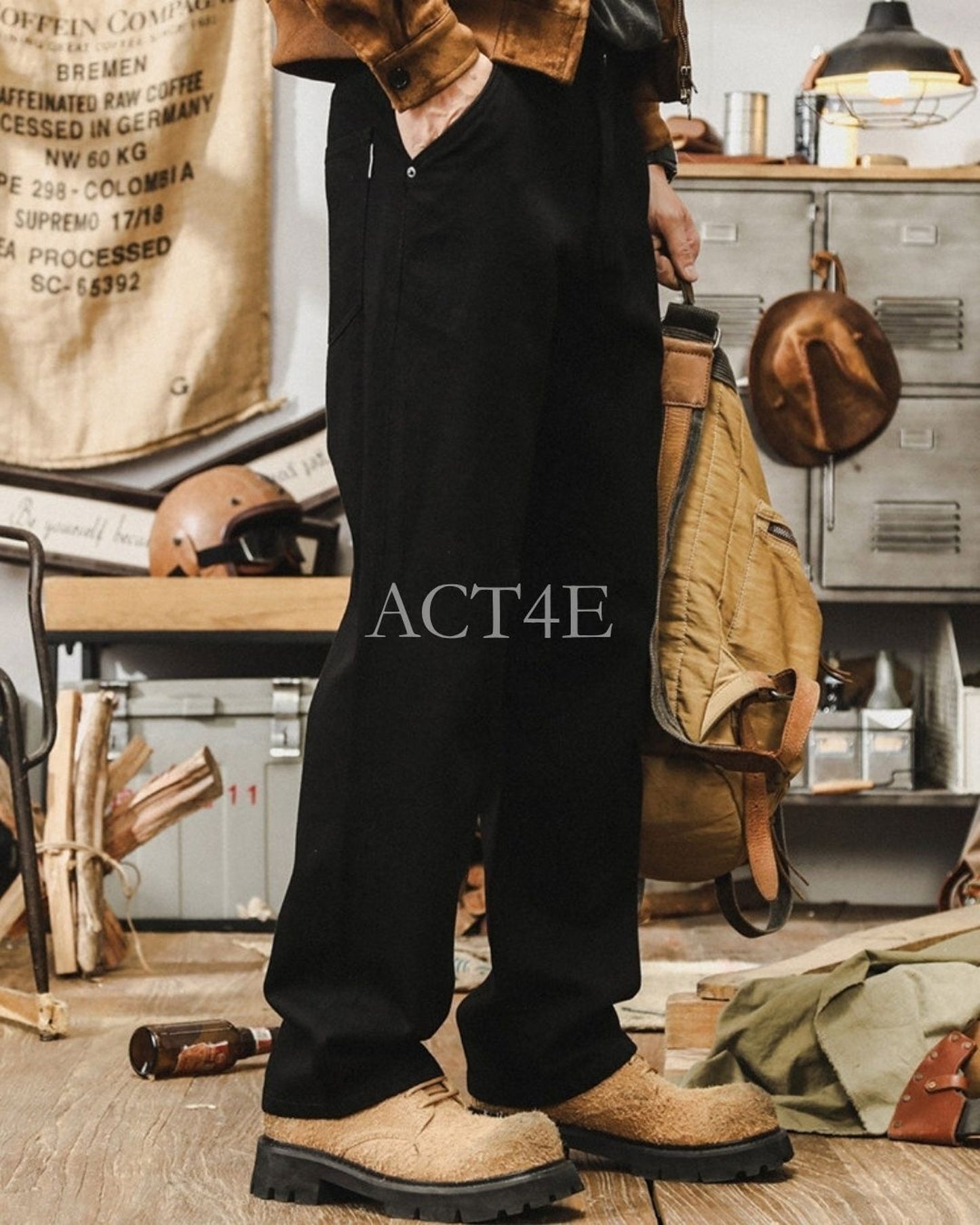 vintage wide leg relax straight denim pants 【ACT0213】