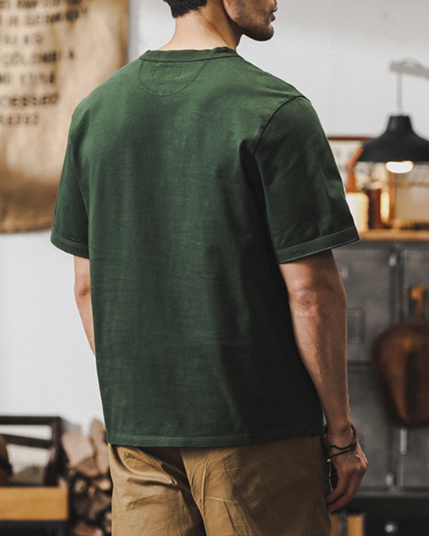 loose cotton henley neck t-shirt 5color 【ACT0164】