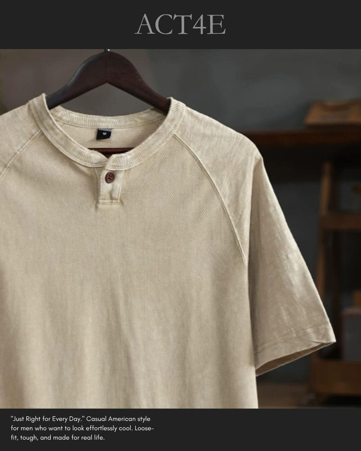 button fastening henley neck t-shirt 2color 【ACT0038】