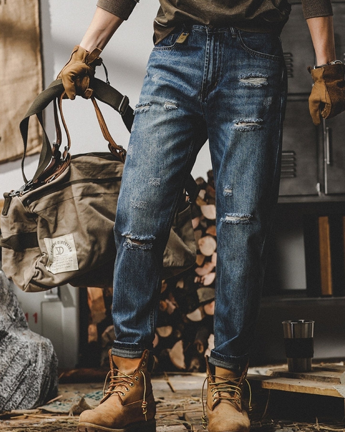 distressed tapered denim pants 2color 【ACT0189】