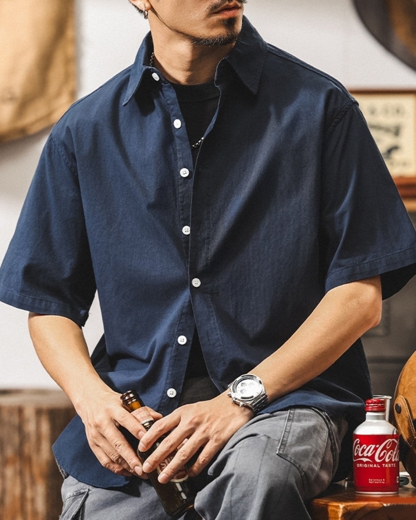 vintage casual short sleeve shirt 3color 【ACT0242】