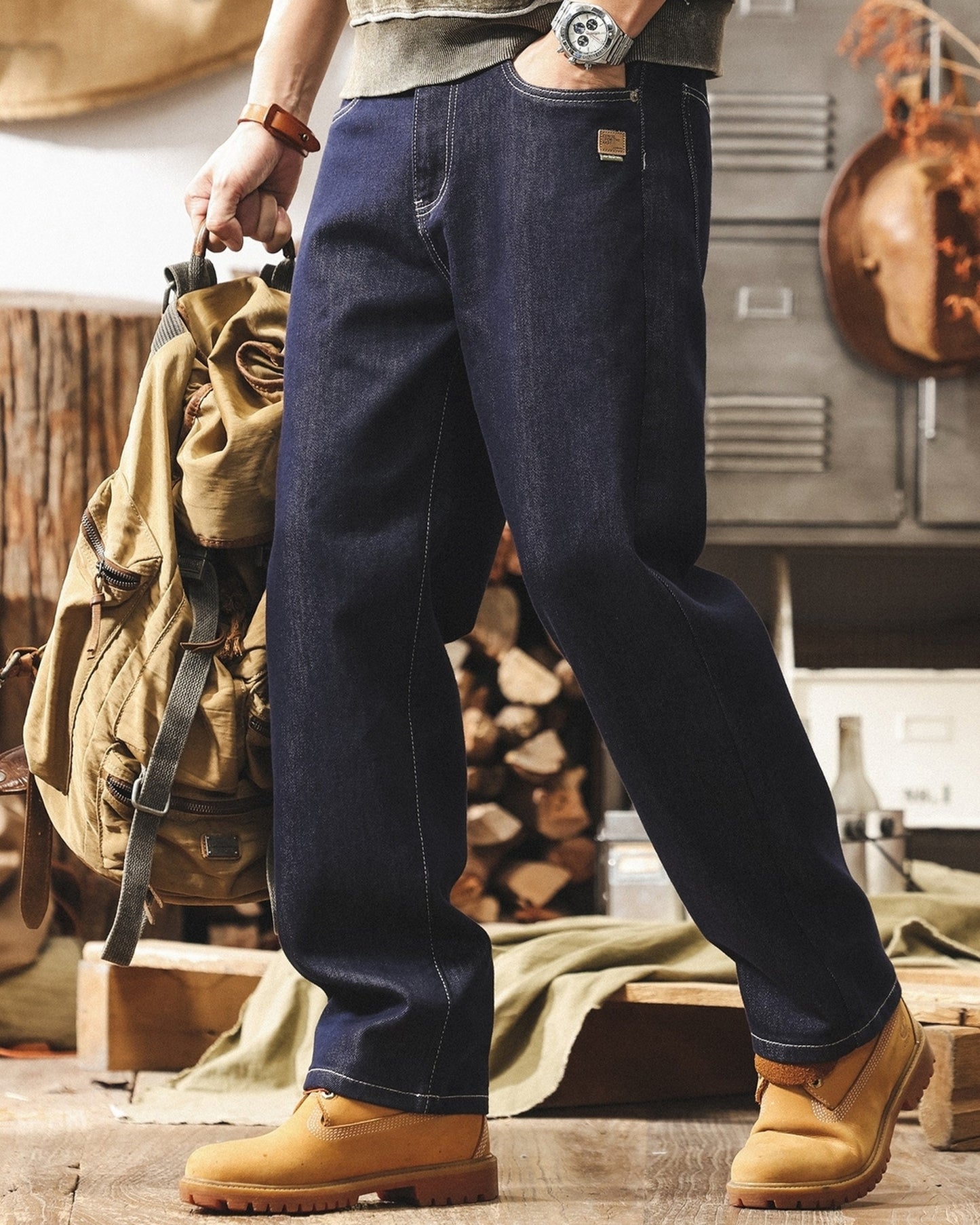 vintage raw wash straight denim pants 2color 【ACT0215】