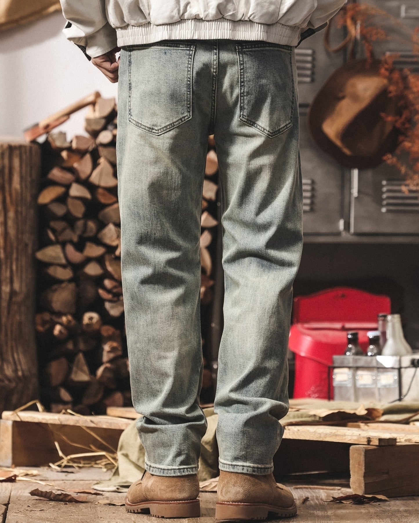 vintage light wash loose straight denim pants 【ACT0222】