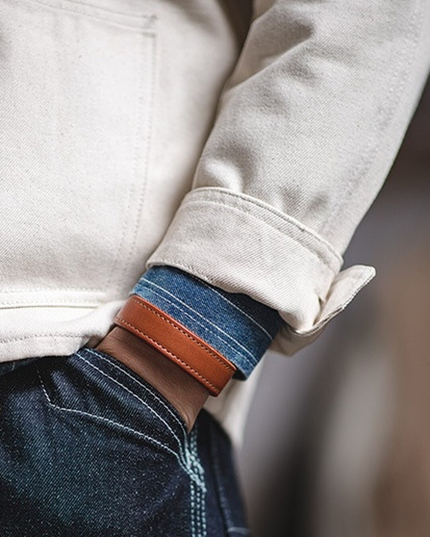 Genuine-Leather Embossed Casual Bracelet 【ACT0135】