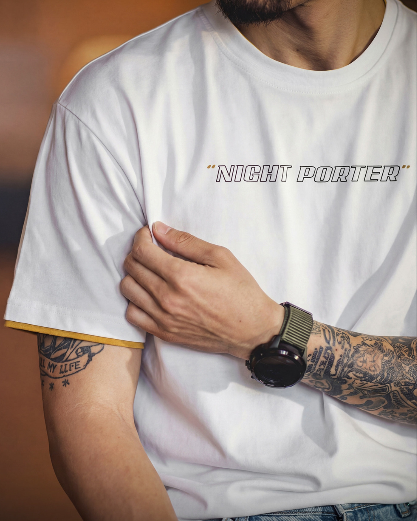 Fake-layered lettered print crew-neck t-shirt 3color 【ACT0053】