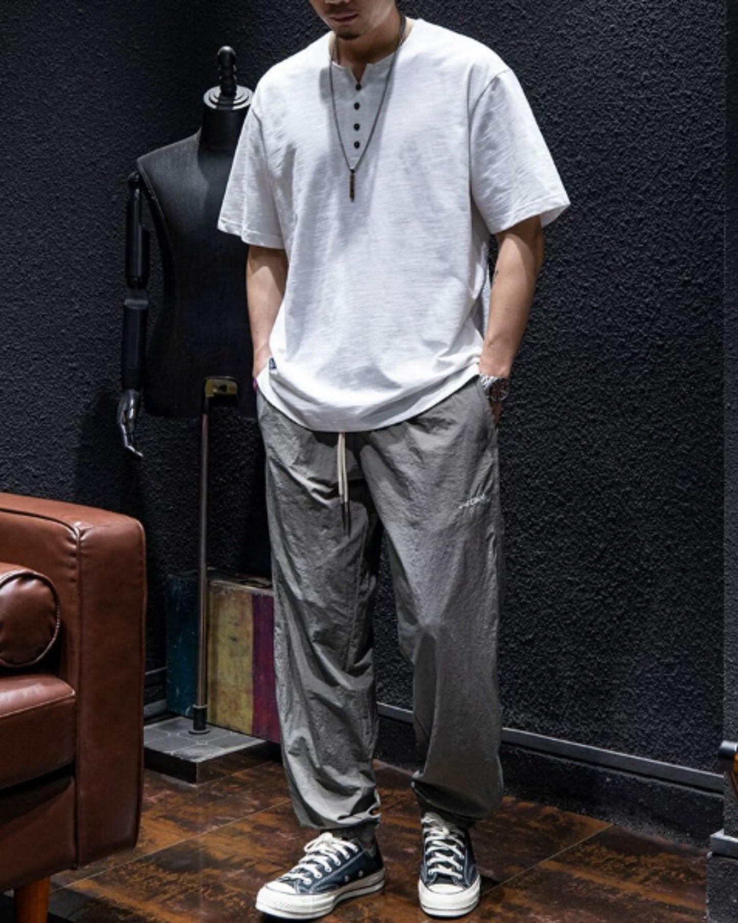 button front v-neck t-shirt 4color 【ACT0034】