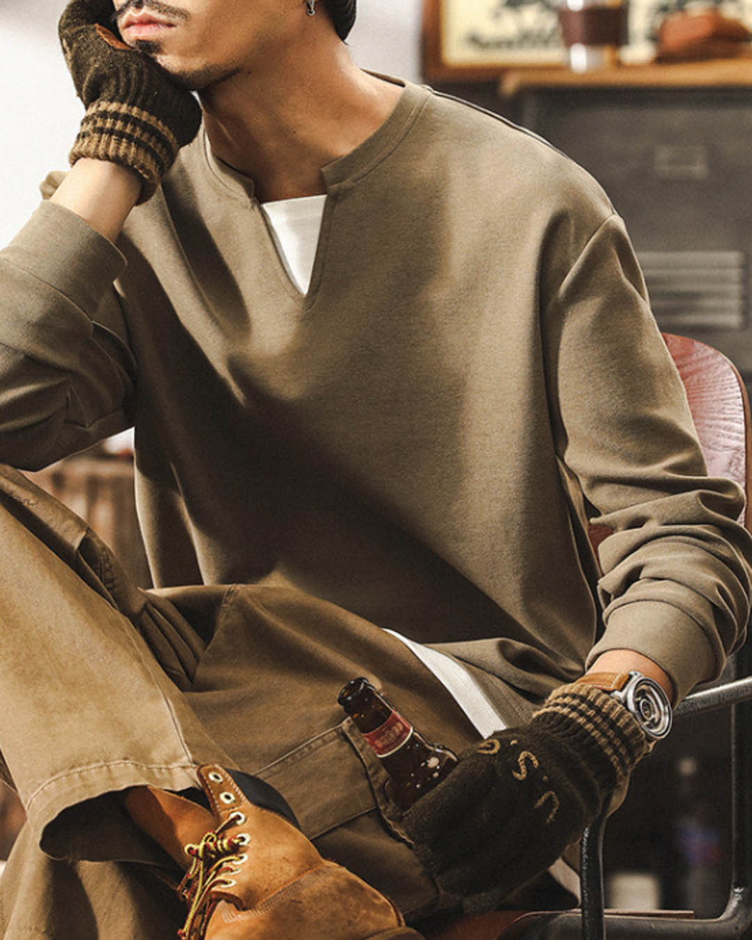 【M-4XL】layered v-neck long sleeve sweatshirt 【ACT0247】