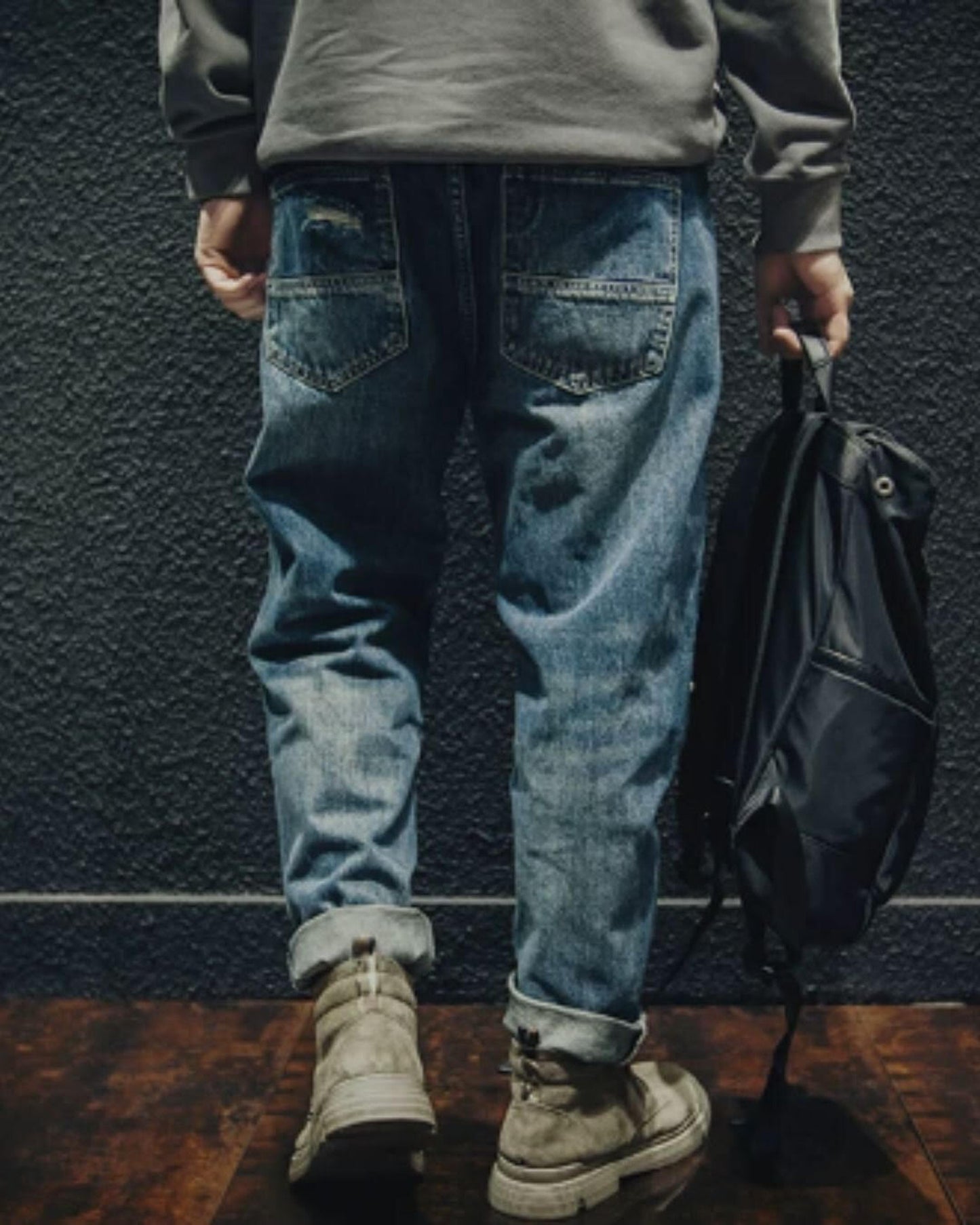 damage straight wide denim pants 【ACT0015】