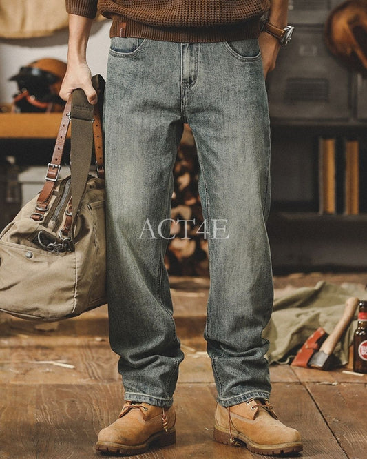 vintage heavy weight loose straight denim pants 2color 【ACT0224】
