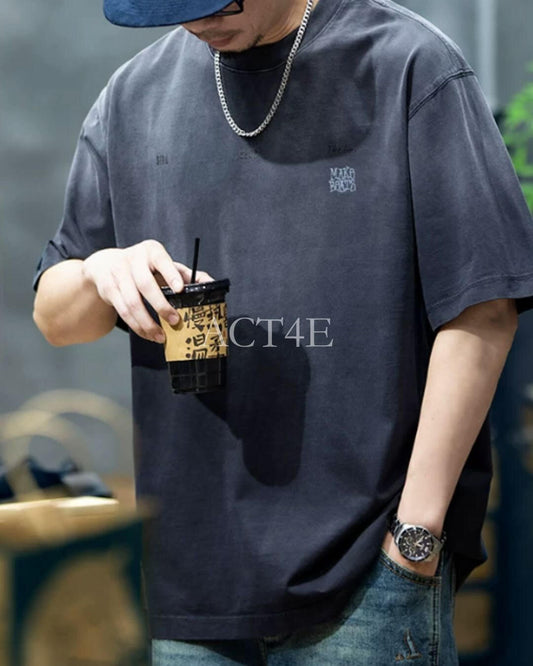 embroidered logo oversized t-shirt 2color 【ACT0032】