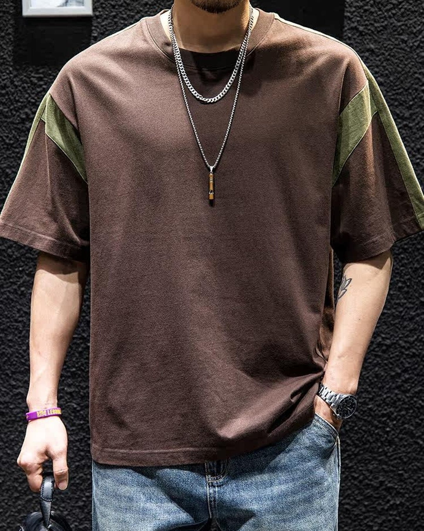 Casual Color-Block Loose Short-Sleeve T-Shirt 2color 【ACT0070】