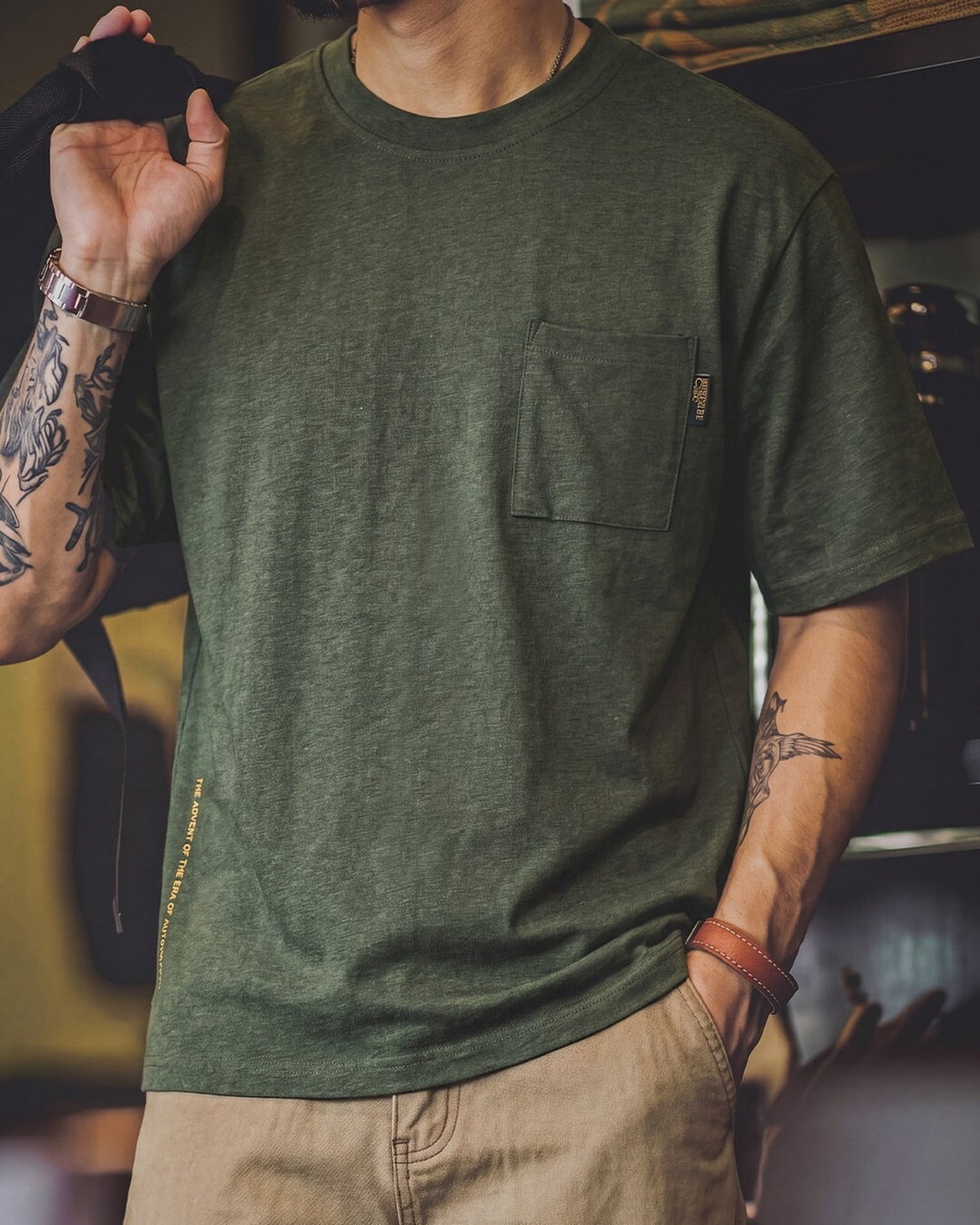 Vintage Slub-Cotton Chest-Pocket Retro T-Shirt 【ACT0096】