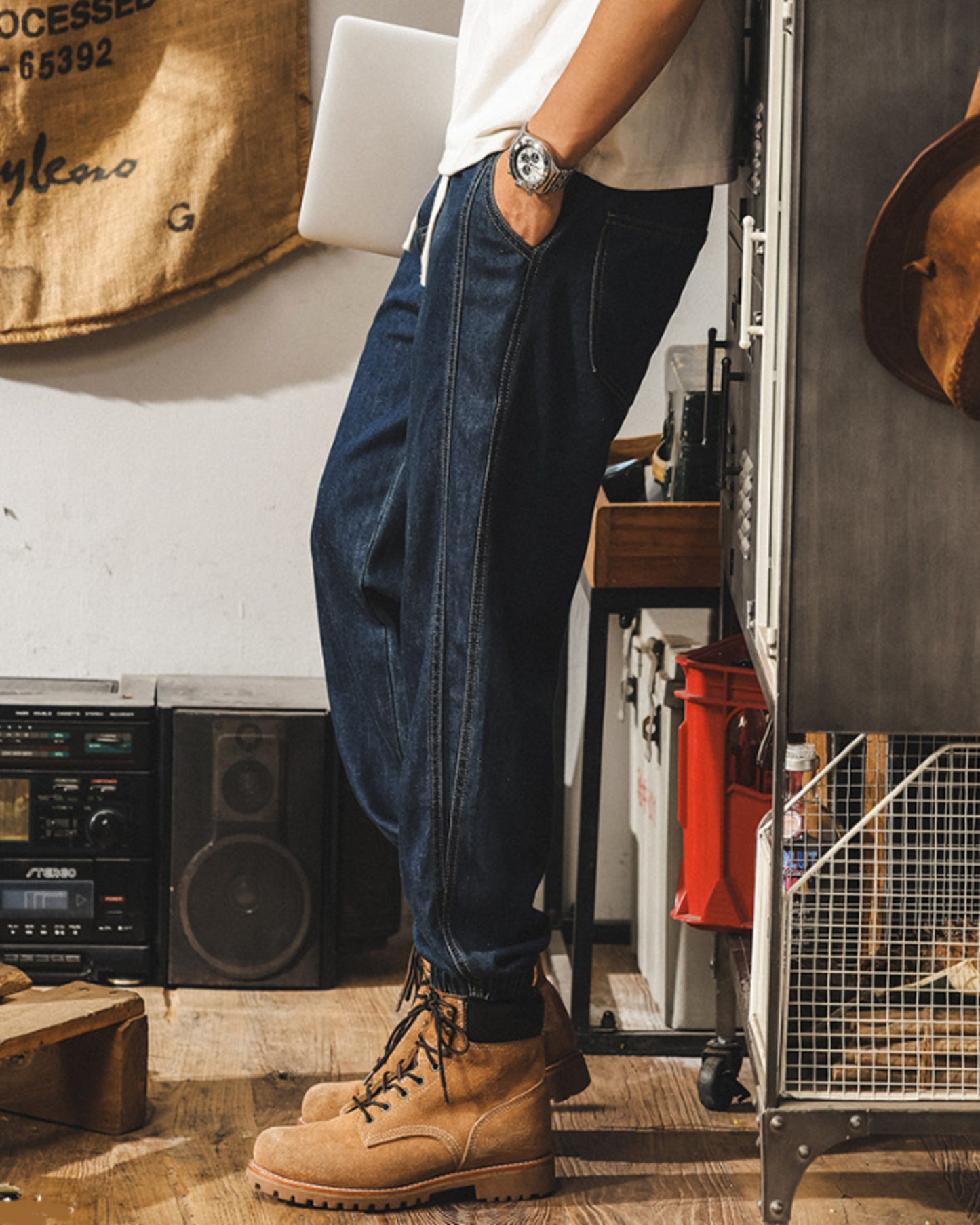 loose drawstring jogger denim pants 2colors 【ACT0188】