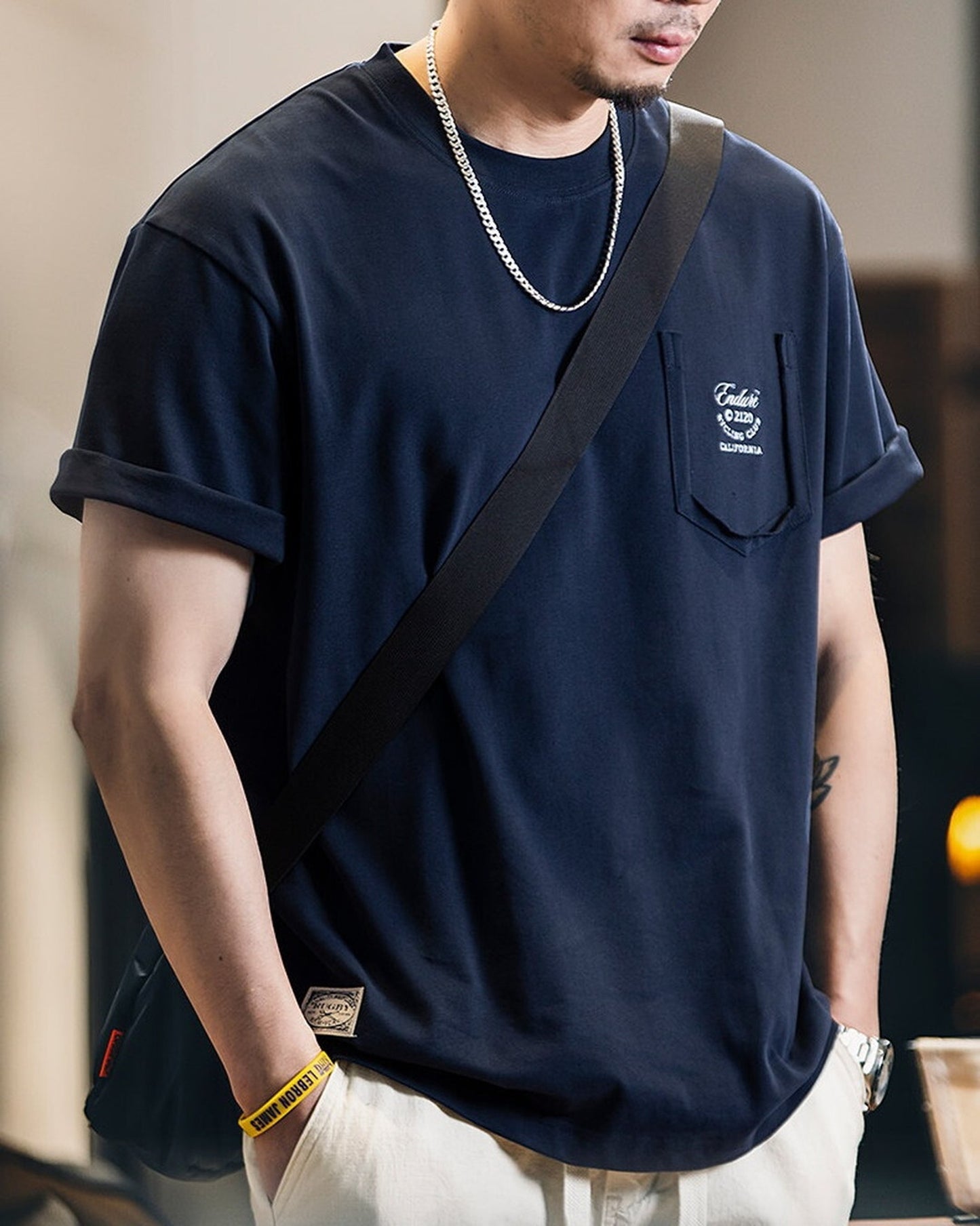 Chest-Pocket Loose Casual Letter-Print T-Shirt 2color 【ACT0079】