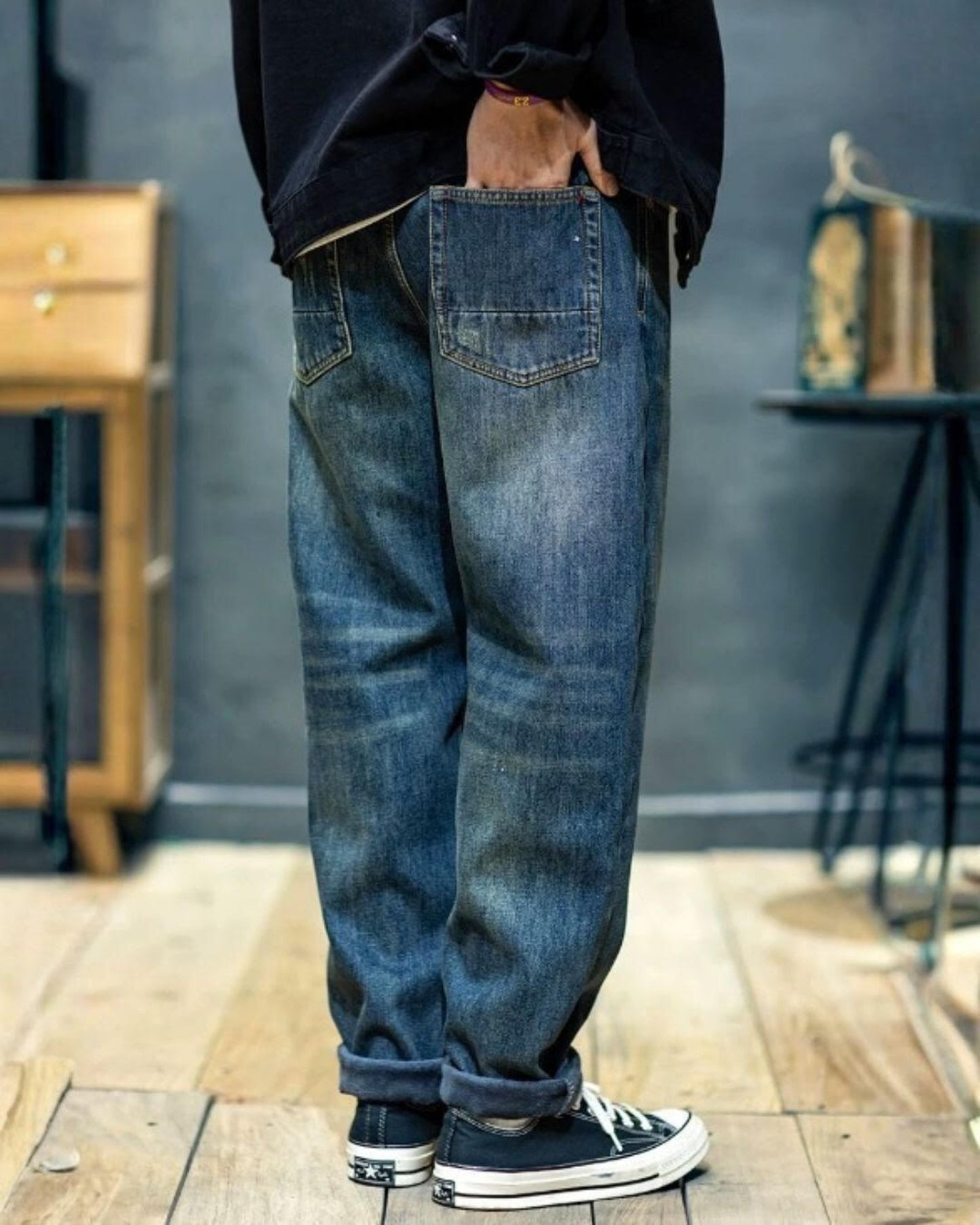 washed straight denim pants 【ACT0013】