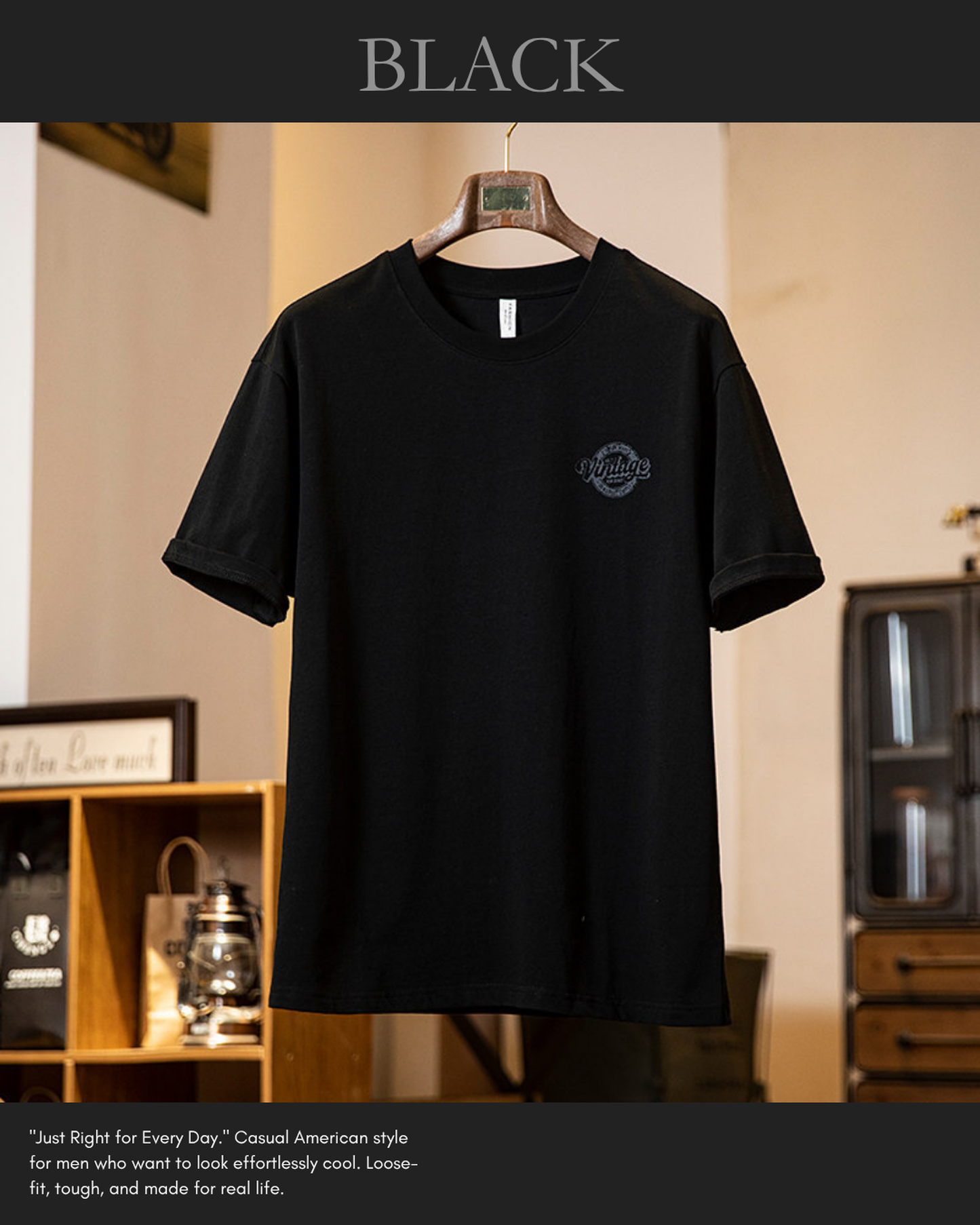 Vintage style graphic printed cotton t-shirt 3color 【ACT0066】