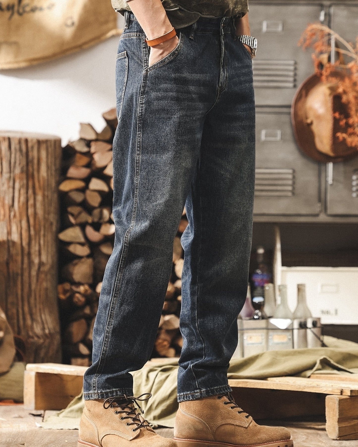 vintage washed loose tapered denim pants 【ACT0208】