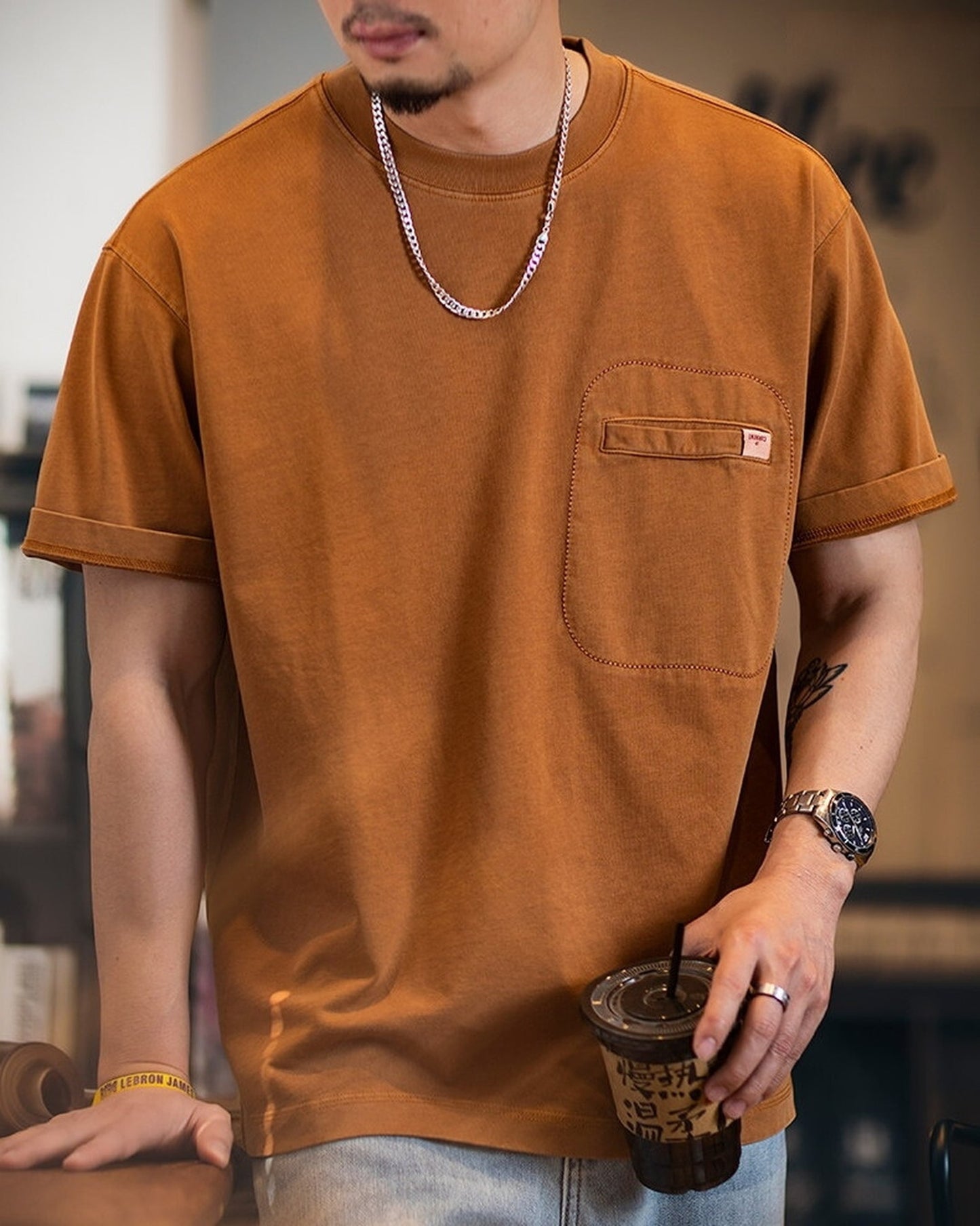 Relaxed Chest-Pocket Vintage Casual T-Shirt 2color 【ACT0091】
